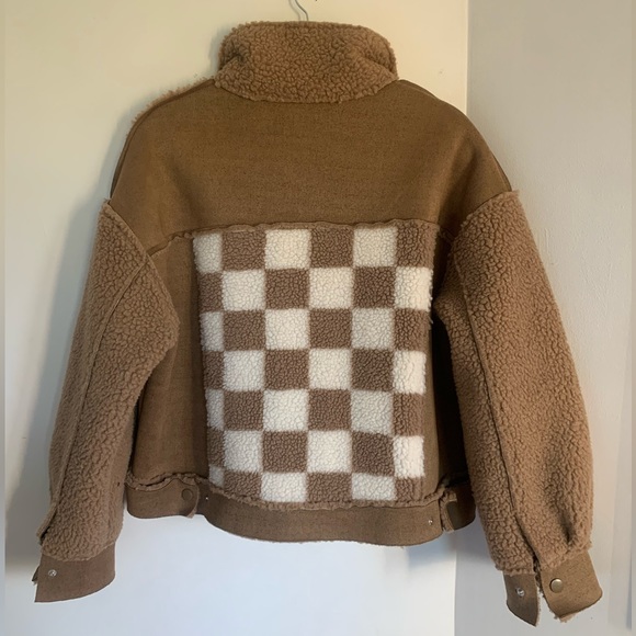Miss Me Brown and White Checkered Cropped Button Up Sweater Jacket Size Small!! - Picture 6 of 15